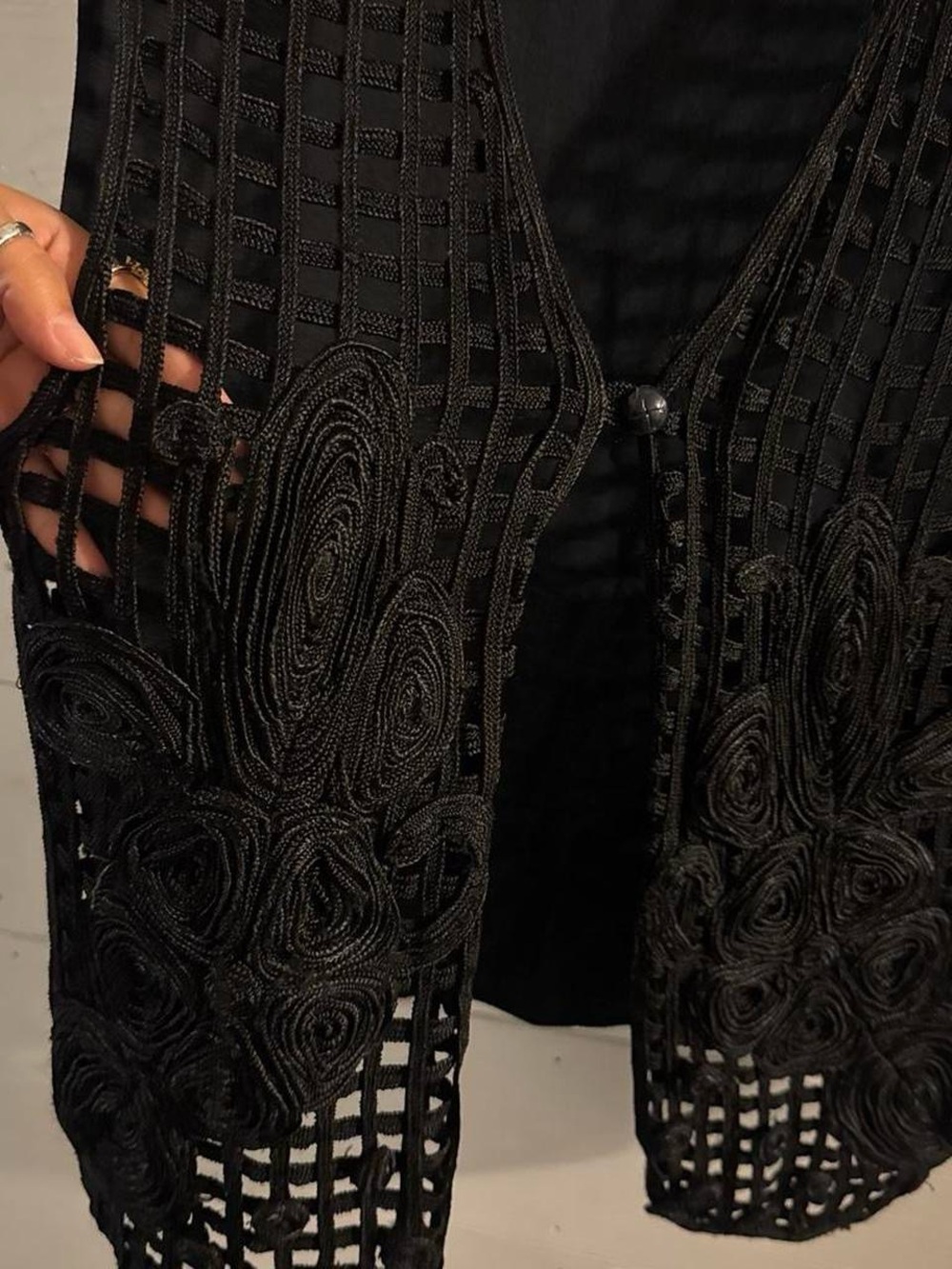 Vintage Black Macrame Overlay Vest